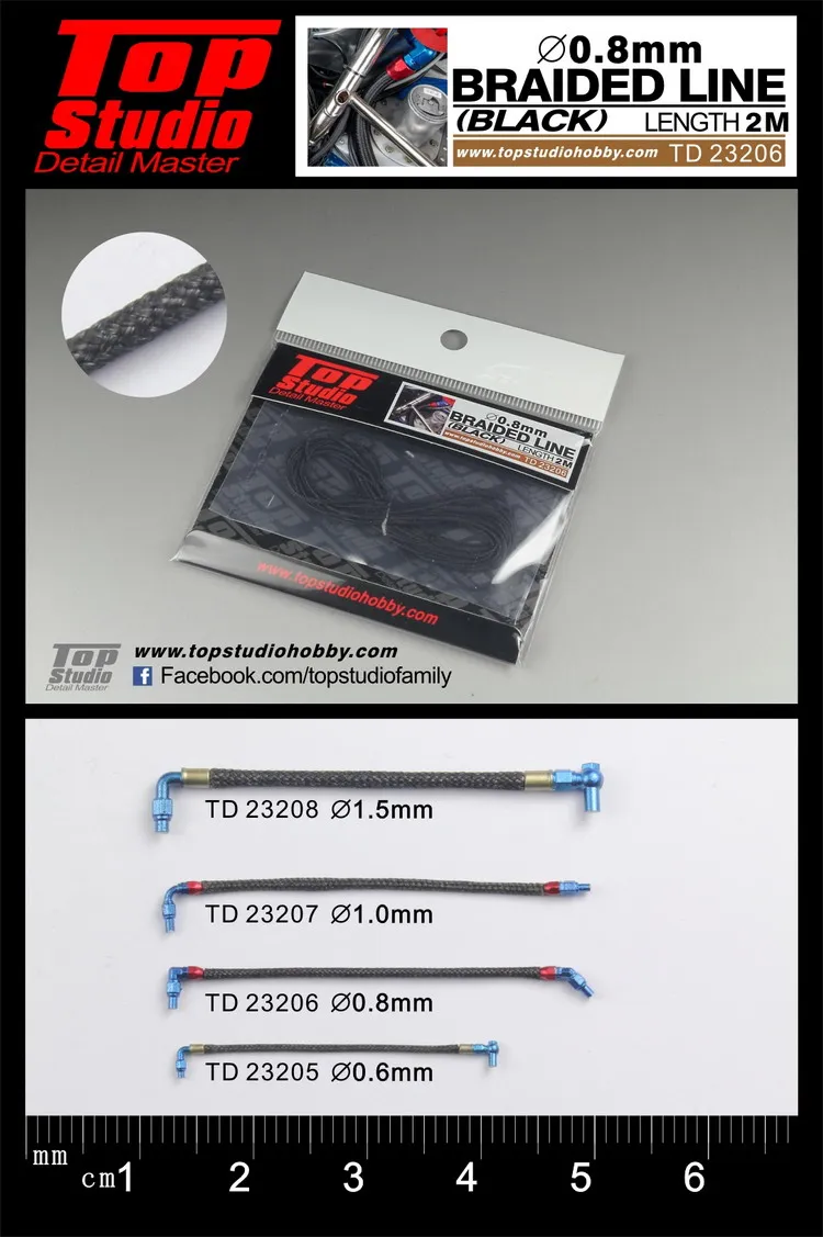 Top Studio 0.6-1.5mm Braided Wire Black 2 Meters Long TD23205-TD23208 Modify and Assemble Model Accessories