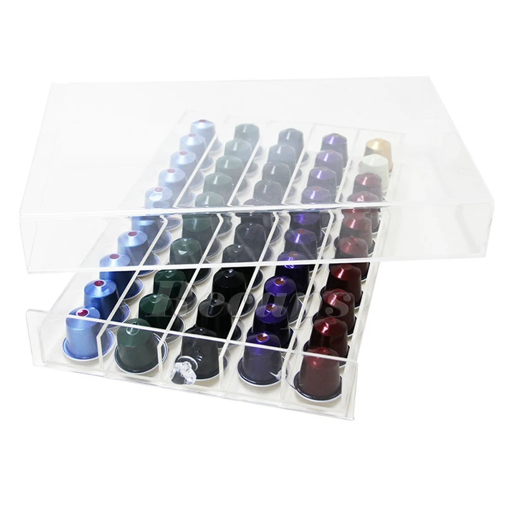 Custom Clear Acrylic Coffee Capsules Storage Boxes Holding 45pcs Acrylic Soluble Coffee Capsules Storage Tray