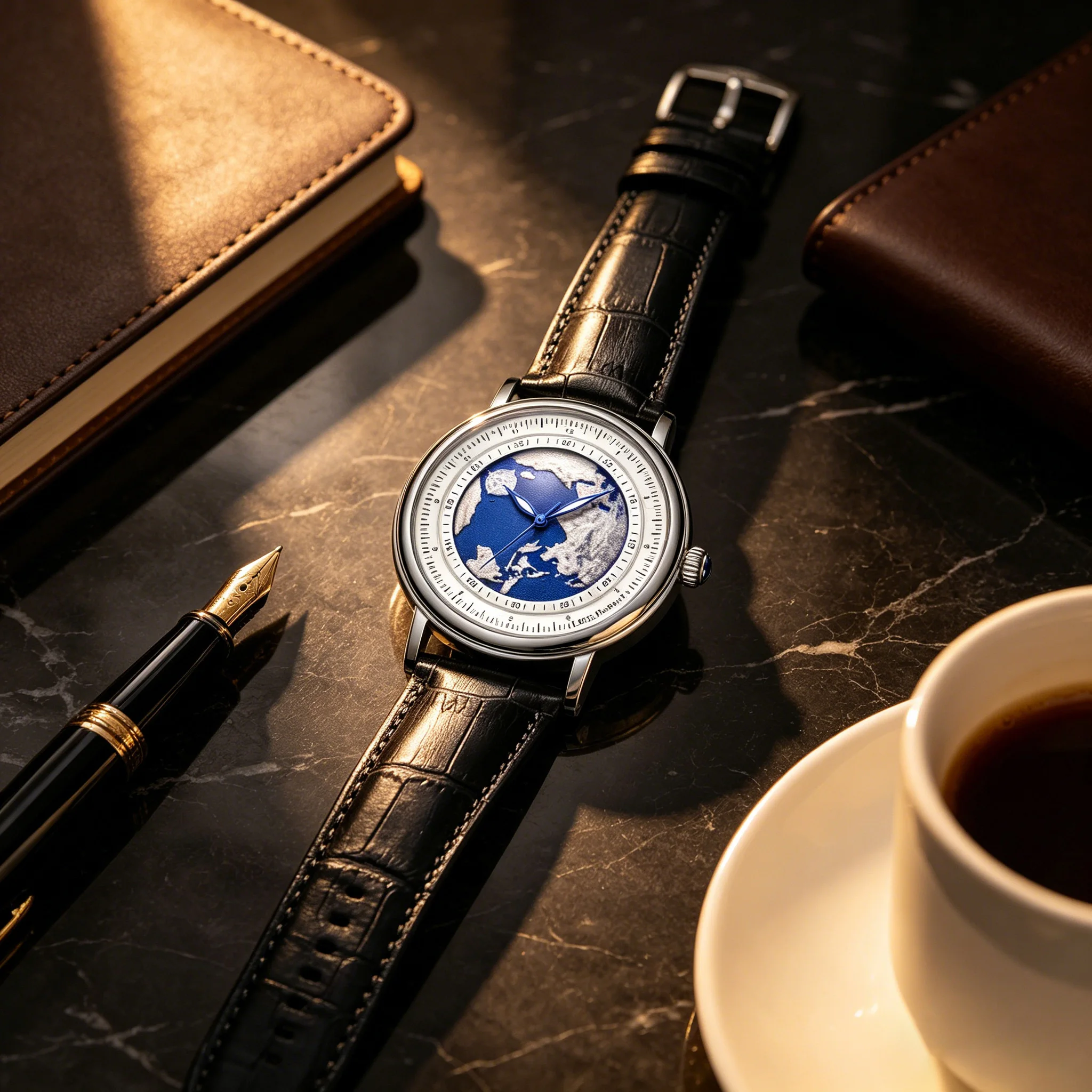 LIGE Blue Planet Kreative Herrenuhren Erde Mode Quarz-Armbanduhr Leder Sportuhr für Männer Leuchtende Uhr