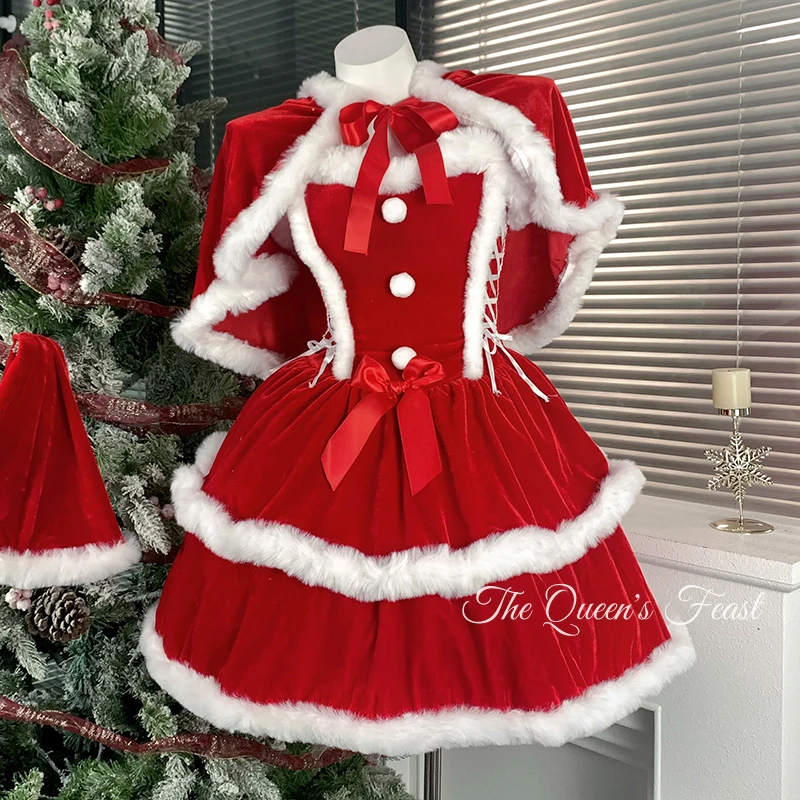 Roupas de natal 2025 outono inverno atmosfera n vestido feminino veludo emenda quente menina sexy tubo superior lolita vestidos senhoras