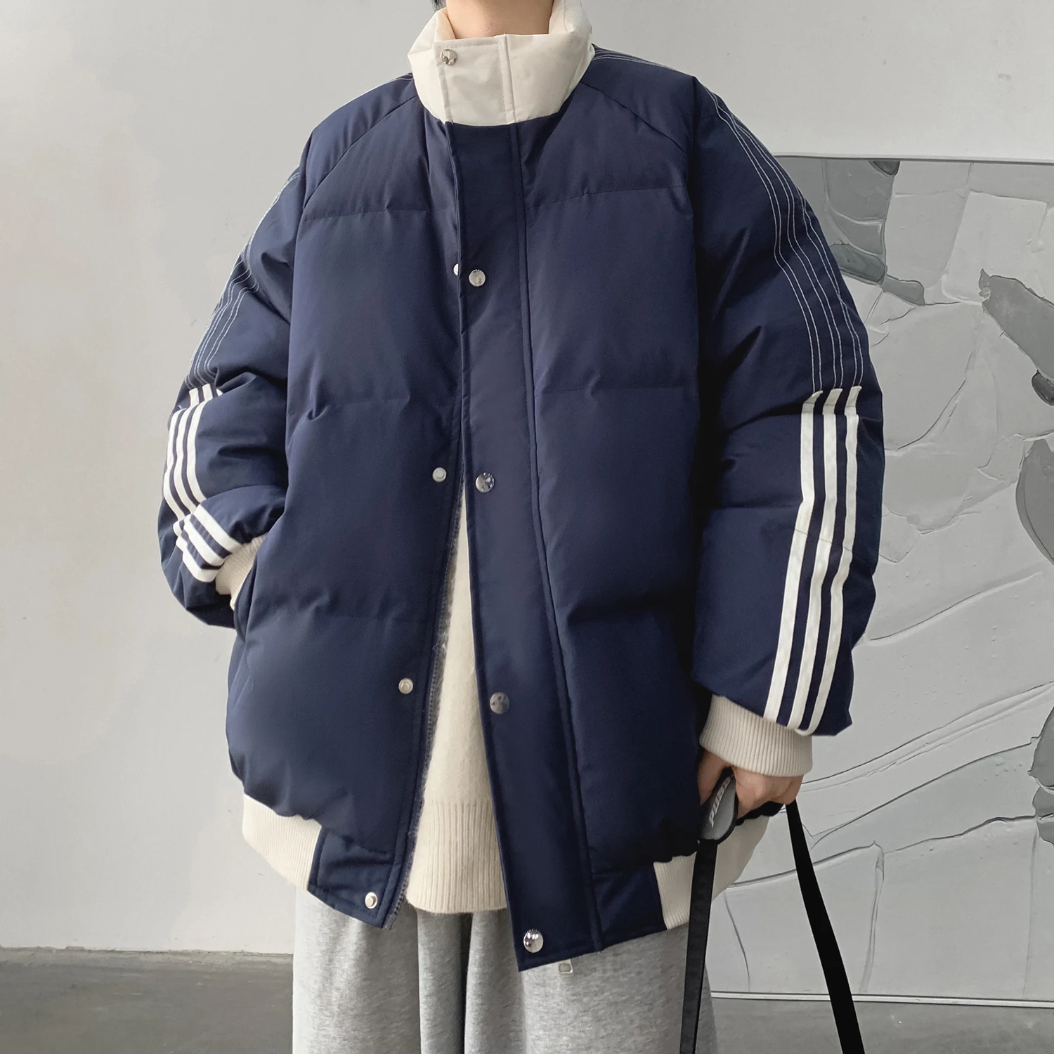 

Trendy Youth Winter Jaet Men's Thiened down Cotton Coat Bread Sle Outerwear k Blue Casual Warm Zipper Closure