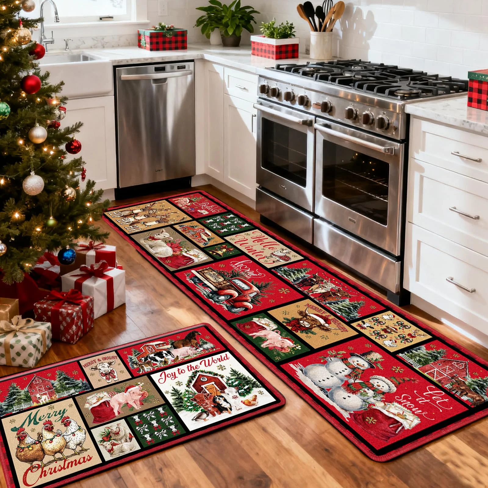 

Рождественский набор кухонных ковров VIKAMA - Нескользящие рождественские кухонные декоративные подушечки - Плитка для дверного проема для украшения дома
