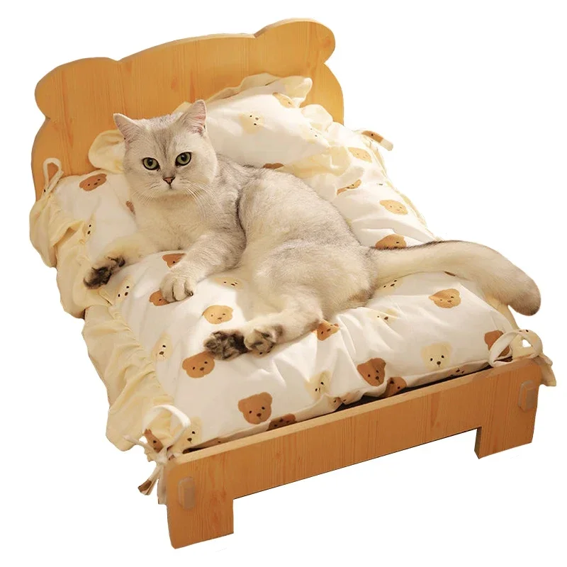 

# q # Деревянная приподнятая кровать для кошек V, спальный коврик для кошек со съемным утолщенным мягким ковриком, диван для маленьких собак, мебель для дома, товары для домашних животных
