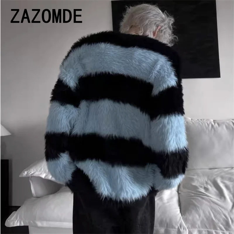 ZAZOMDE  Autumn Winter Fashion Man Loose Sweater Casual O Neck Long Sleeves Solid Color With Stripes Outwear Sweater Clothing