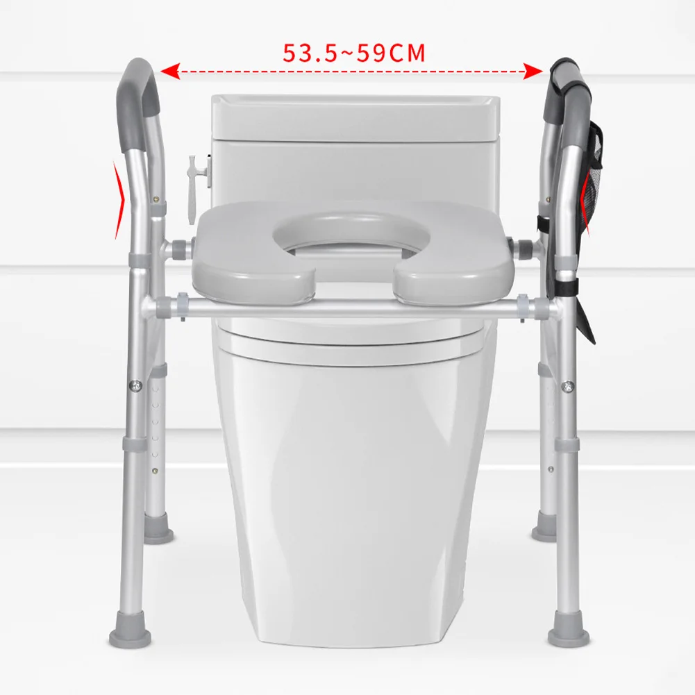 Sedile WC rialzato con maniglie, rialzo sedile WC per anziani con altezza e larghezza regolabili, tasca laterale, capacità di carico di 300 libbre