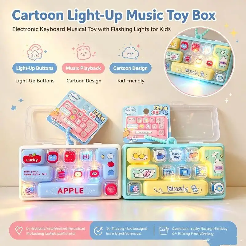 12 Key Keycap Clicker Led Light Anti Stress Fidget Keyboard Keychain Decompression Button Cartoon Party Gift
