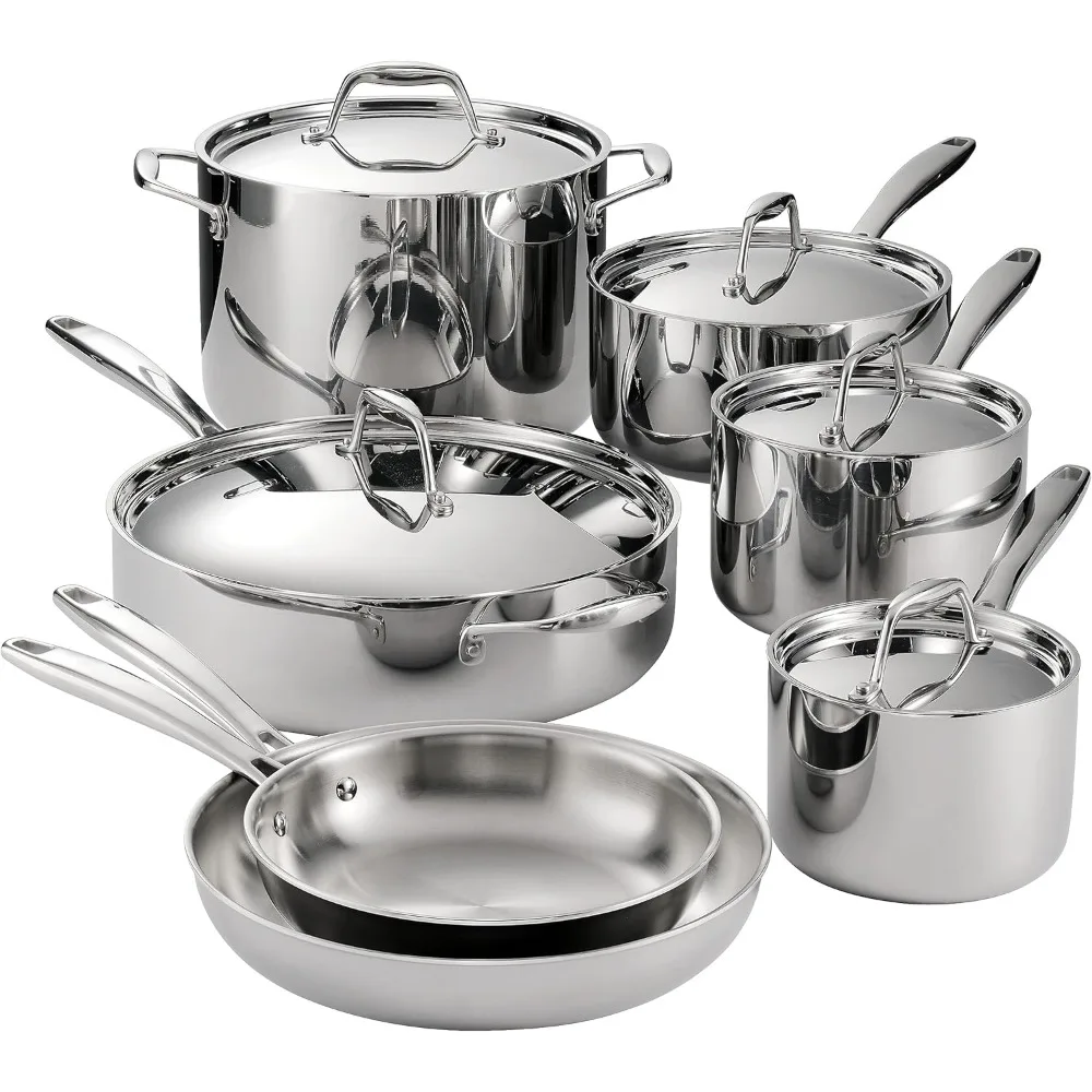 

Gourmet Stainless Steel Induction-Ready Tri-Ply Clad 12-Piece Cookware Set, NSF-Certified, Made in Brazil