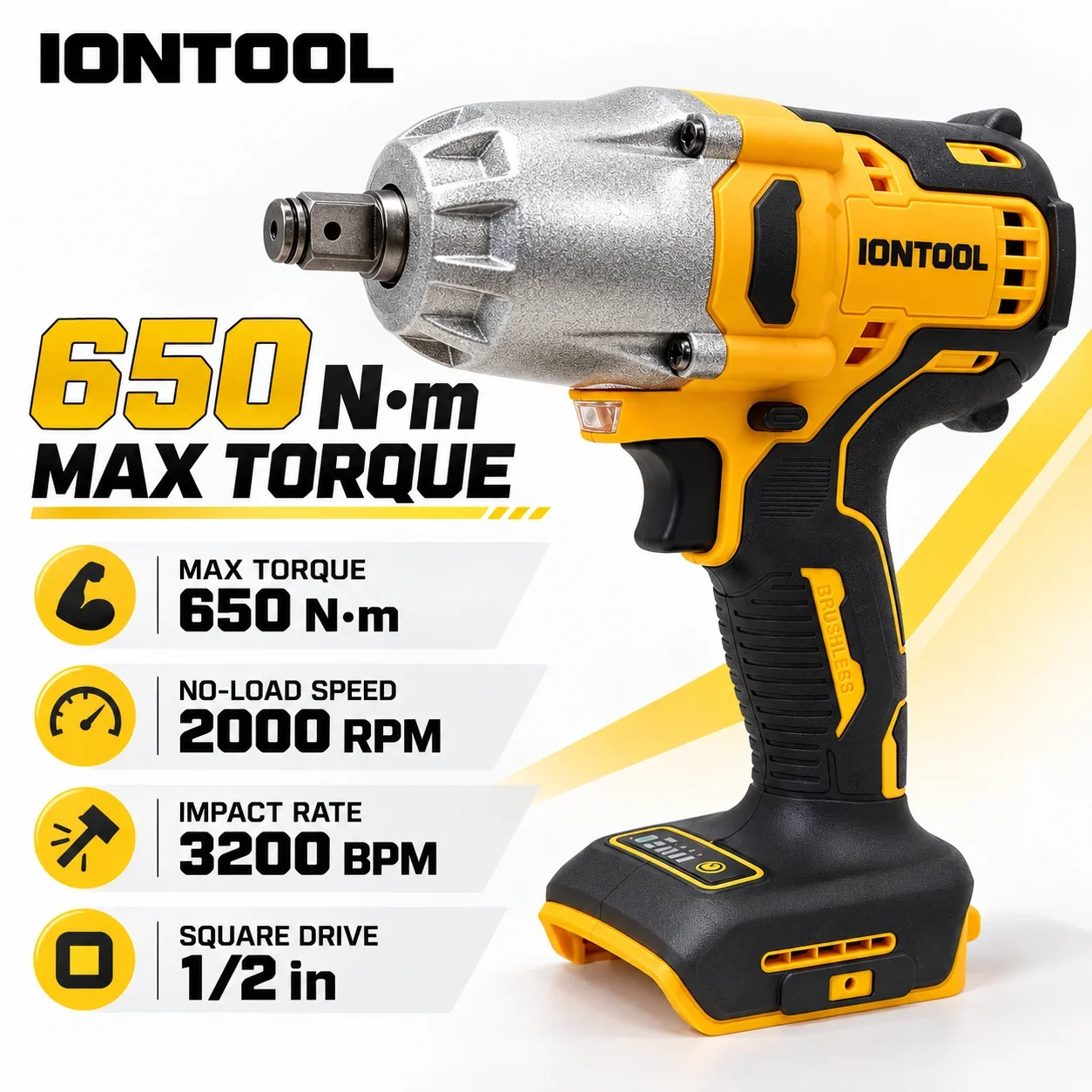 IONTOOL Cordless Impact Wrench 650Nm For Vehicle Tire Change and Furniture Assembly and Bike Repair and Mower Blade Change