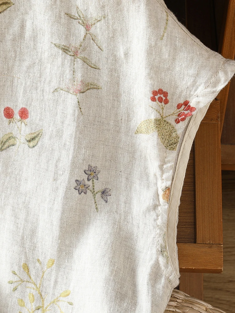New Chinese Style Embroidered Stand Collar Sleeveless Shirt Women Summer Loose Loose Side Button Floral Print Small Shirt Top 5