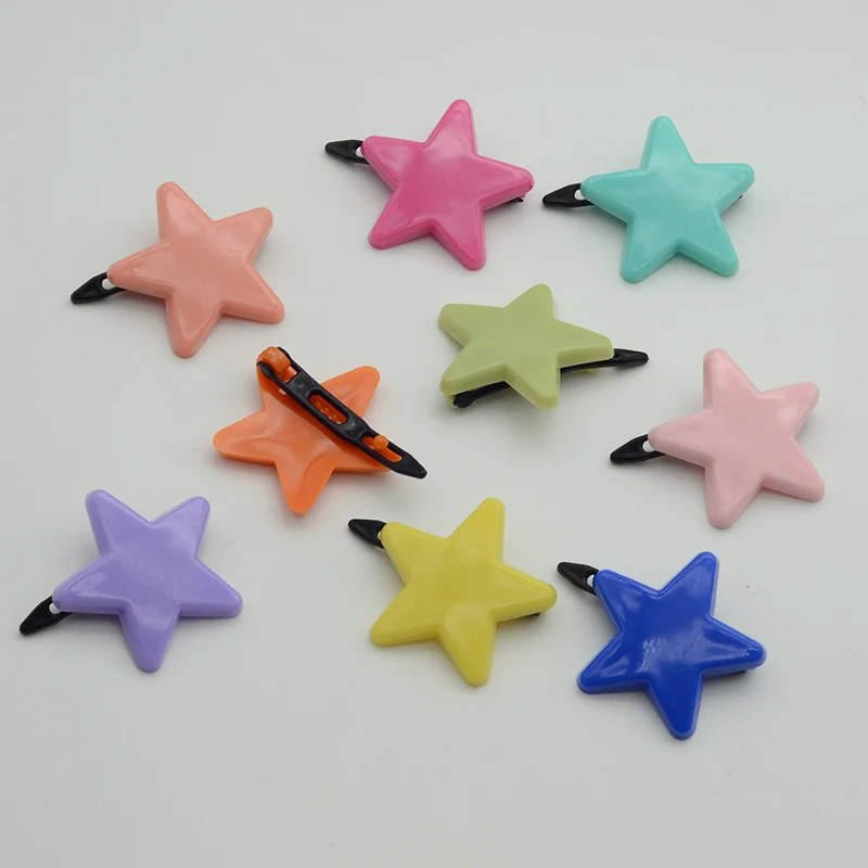 50PCS Candy Colorful Flower Hair Clips Non-slip Plastic Star Hairpins For Girls Sweet Tiaras Snap Clips Bows Hairgrip For Kids