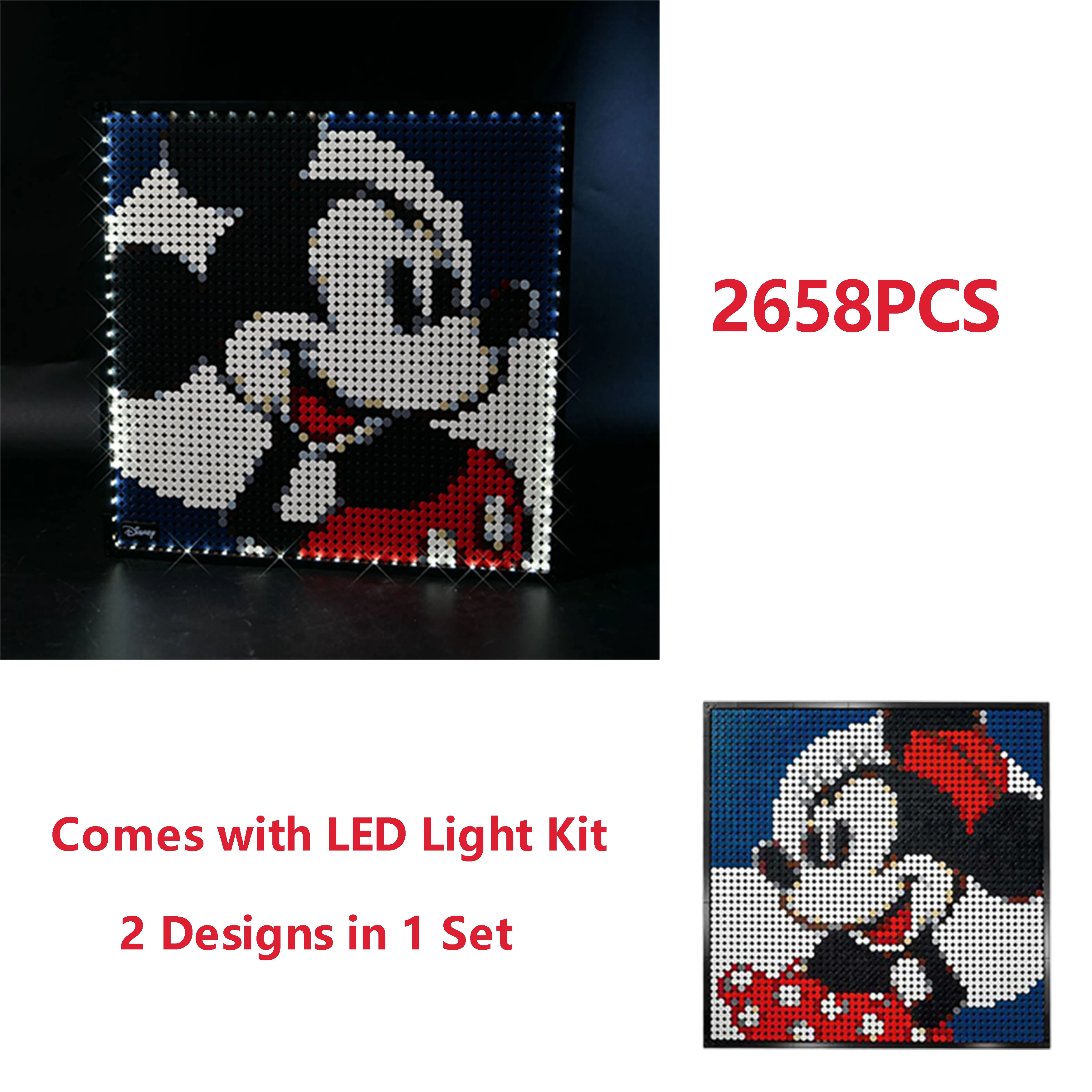 

2658 шт. Disney Микки и Минни Пиксель, художественная мозаика, настенная живопись, строительные блоки со светодиодной подсветкой, комплект украшения дома, игрушка в подарок на Рождество