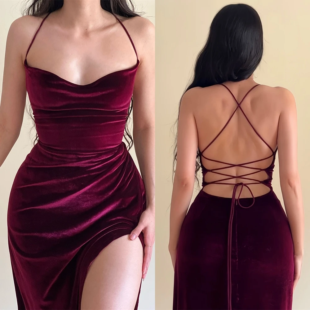 

Customized Elegant Spaghetti Straps Evening Dress and Temperament Velvet Celebrity Gowns and Fashion Sleeveless Prom Dresses