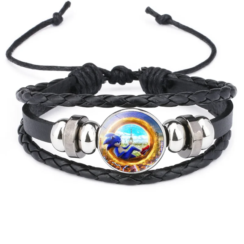 Cartoon Anime Cartoon Sonic The Hedgehog Black Multi-layer Bracelet for Men Women Braided Summer Bracelet New Trend Jewelry