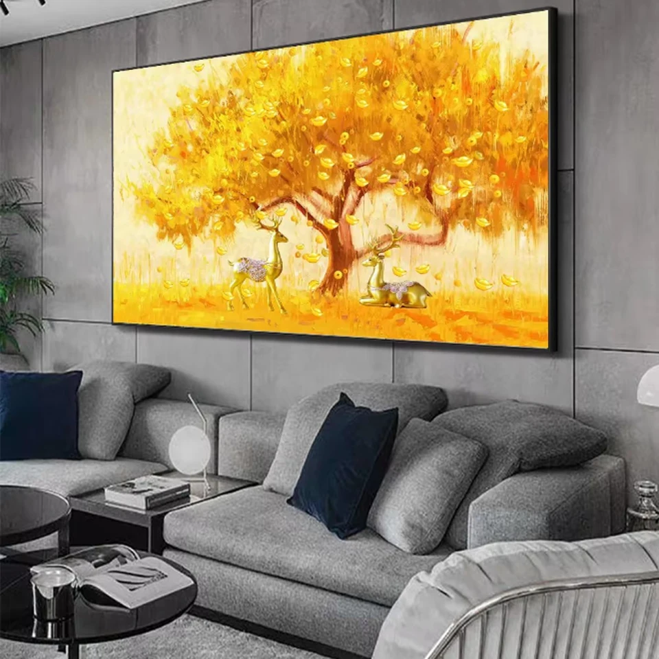 Abstract Luxury Lucky Gold Tree Diamond Painting Cross stitch Full Mosaic Modern Money Tree Embroidery Living Room Home Decor