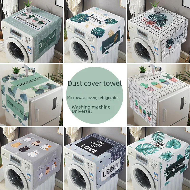 Nordic Style Geometric Fabric Cotton and Linen Roller Washing Machine Cover Cloth Dust Cover Single and Double Door Refriderator