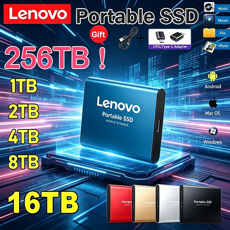 

Портативный SSD-накопитель Lenovo высокоскоростной внешний жесткий диск 1ТБ/2ТБ/256ТБ USB3.1 для ПК, ноутбуков, Mac, телефонов - твердотельный накопитель