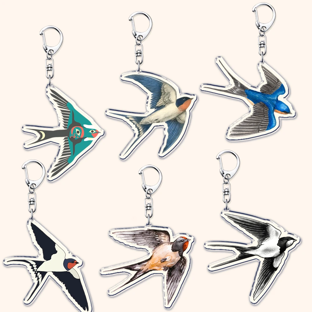 Vintage Nature Wildlife Flying Barn Swallow Keychains for Accessories Bag Cute Key Chain Ring Jewelry Bird Gifts Fans Keyrings