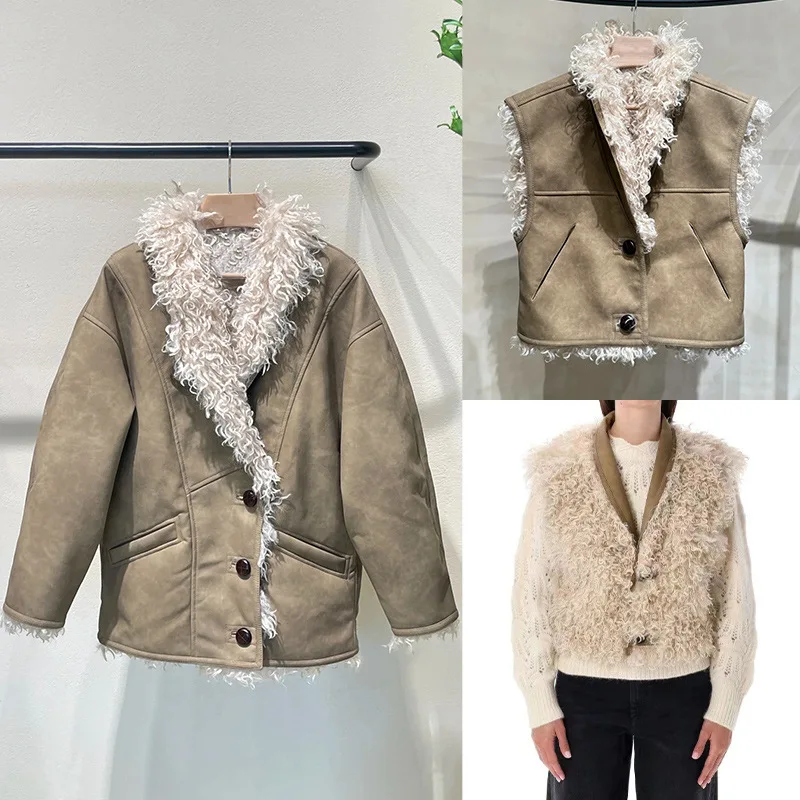 

【Gift Free】2025 French Niche Faux-Fur Collar Reversible Plush Sherpa Vest