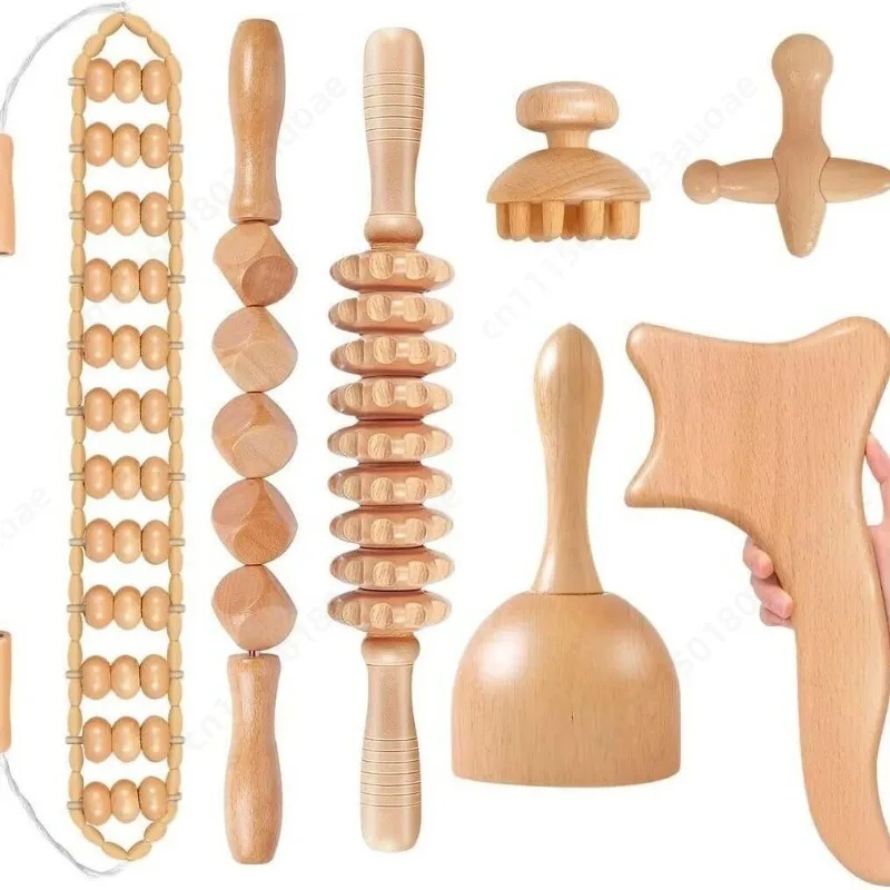 Wooden Massage Tool Set Muscle Relax Deep Tissue Point Therapy Gua Sha Board Body Sculpting Tool Kit