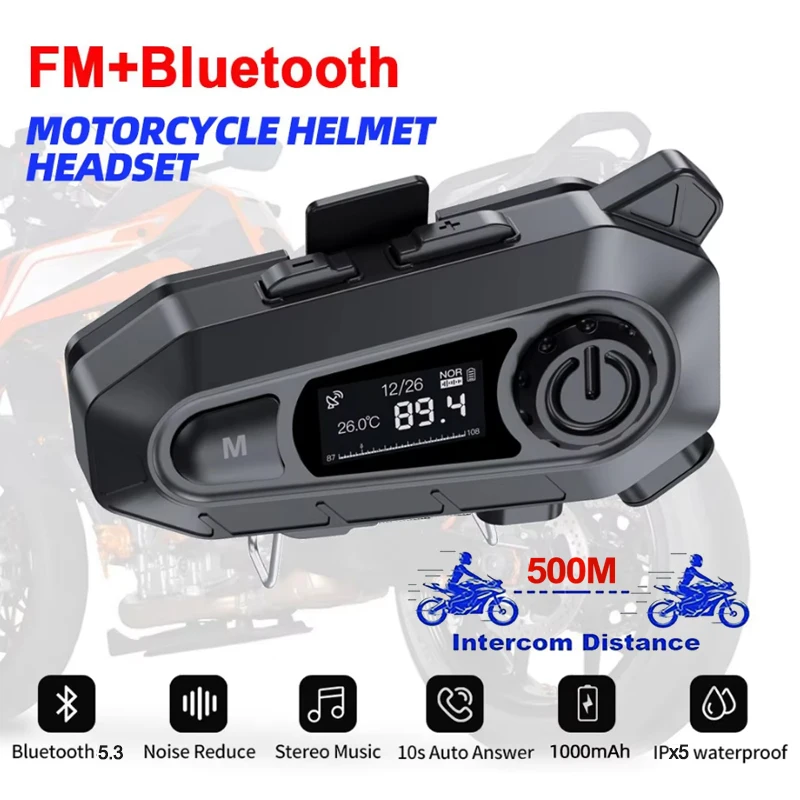 

Мотоциклетный шлем, гарнитура, Bluetooth, комплект громкой связи, ЖК-цифровой дисплей, FM-функция, водонепроницаемый уровень, IPX6, шумоподавление