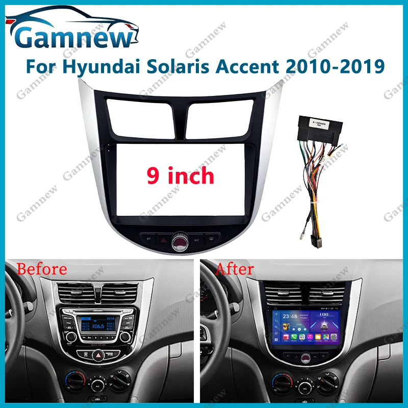 

9-дюймовая автомобильная рамка, адаптер для фасции, Android-радио, комплект панели для крепления приборной панели для Hyundai Solaris Accent 2010-2019