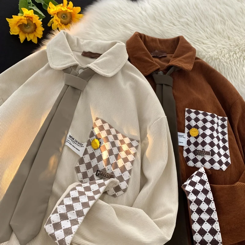 

Retro American Corduroy Jaet Men's Spring Autumn Casual Design Cool Loose Fit Leisure Coat Youth Faion Windproof Long Sve