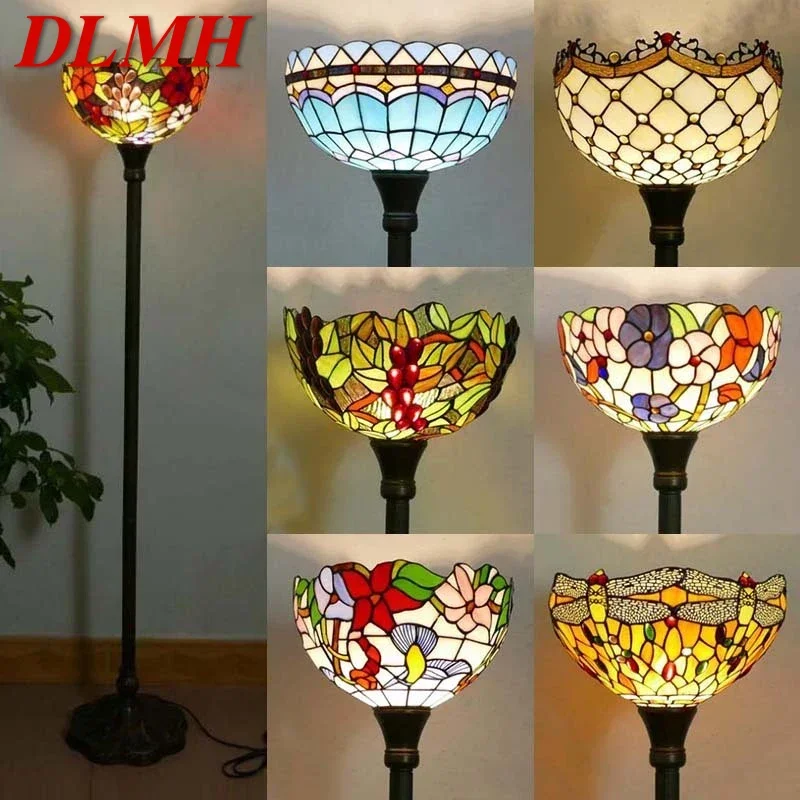 

DLMH Tiffany Floor Lamp American Retro Living Room Bedroom Lamp Country Stained Glass Floor Lamp