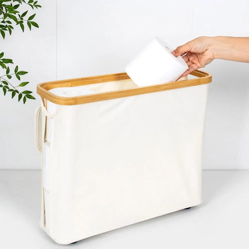 Bamboo Toilet Paper Basket Multifunctional Foldable Toilet Paper Storage Cabinet With Lid Large Capacity