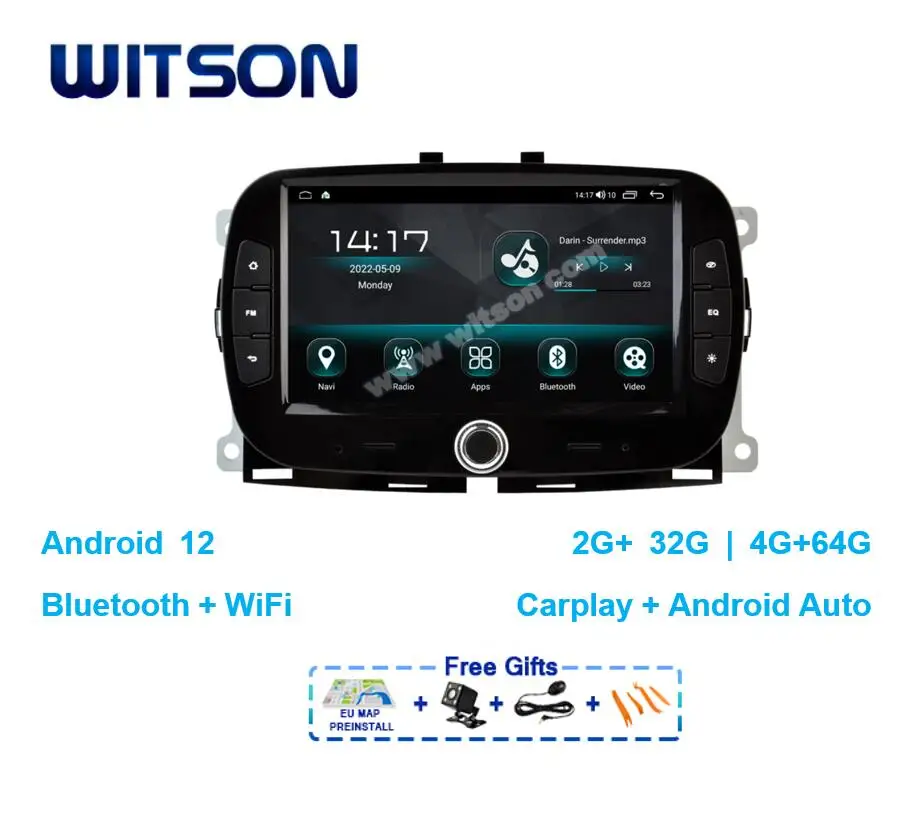 WITSON Android 12 Auto Stereo for FIAT 500 2016 2017 2018 2019 Carplay GPS Navi Car Multimedia Wifi RDS Vehicle Head Unit