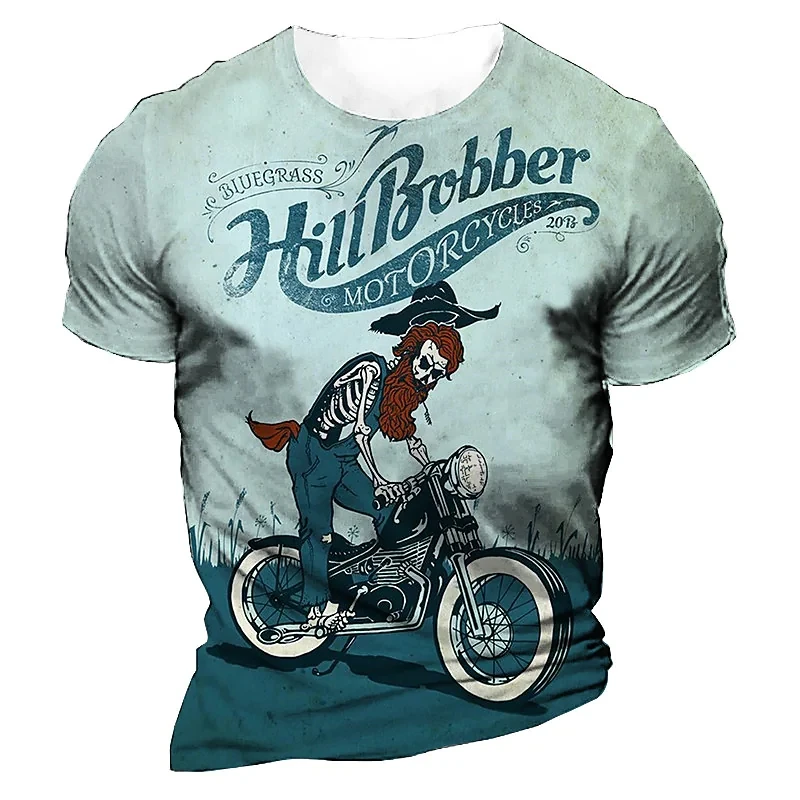 

Classic Vintage Summer Motorcycle Men's T-shirt 3D Printed Sleeves Fashion Street Heavy Metal Punk Large Size Baggy O-neck Top