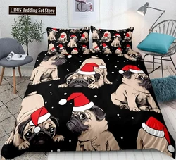 Christmas Pug Duvet Cover Set Cute Dog Pattern Bedding Set 3-piece For Bedding Set Black Home Textiles For Boy Girl