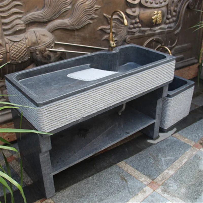 Outdoor stone laundry pool Balcony Household integrated sink Marble courtyard Stone with washboard Floor-to-ceiling pool