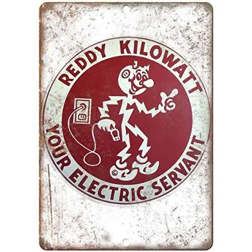 Reddy Kilowatt Electric Porcelain Look Reproduction Metal Sign Wall Decoration Garage Shop bar Living Room Wall Art tin Sign 8X1