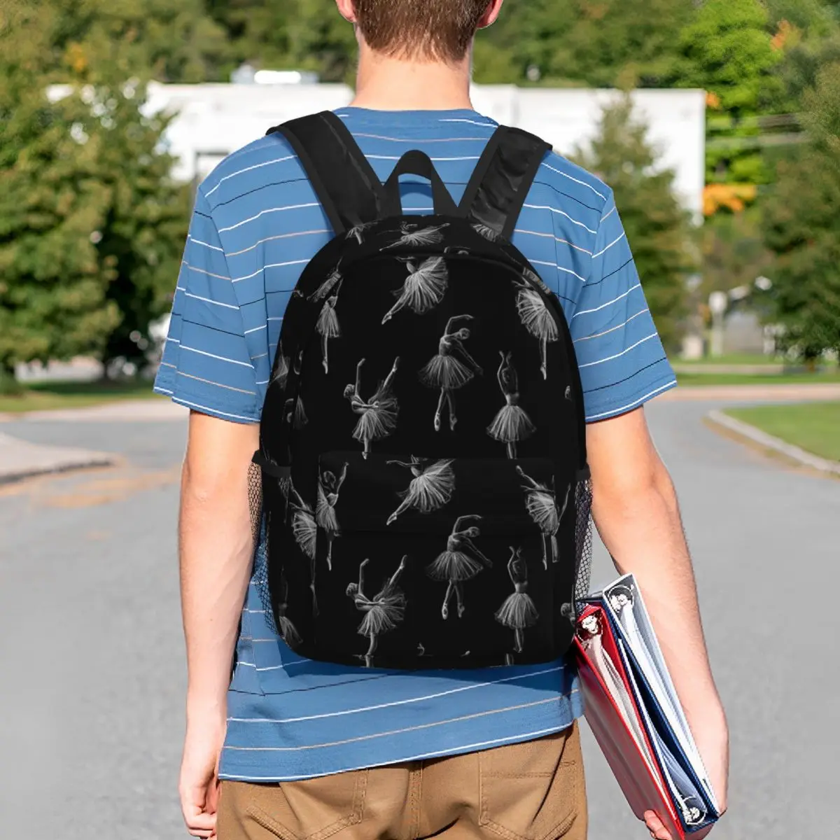Black White Classical Ballet Dance Backpack Student BookBag Kids School Bag Laptop Shoulder Bags for Boys Girls