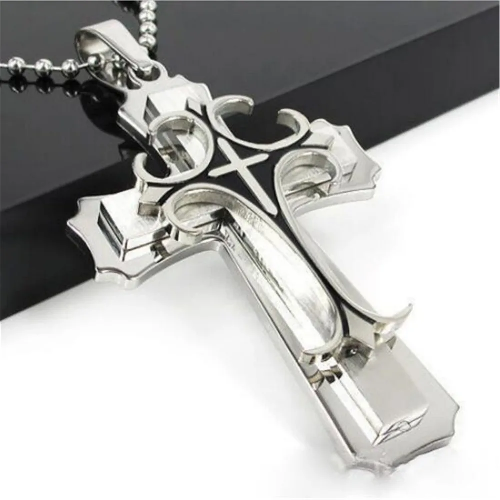 New Simple Overbearing Fashion Hip-hop Trend Punk Cross Necklace Three Layers of High-grade Boutique Men\'s Jewelry Accessories