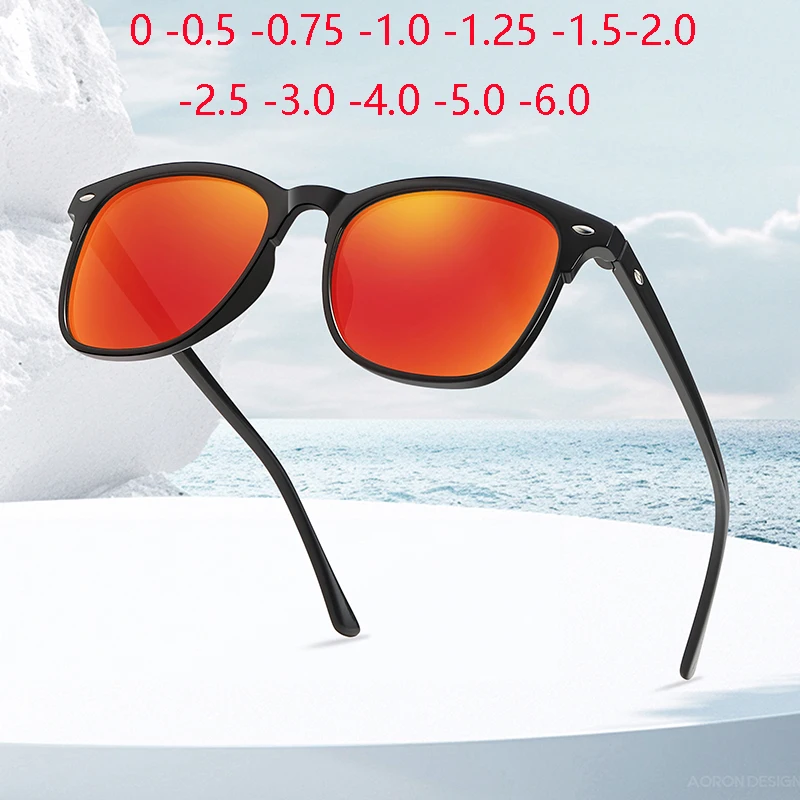 Big Frame Anti-Glare Square Myopia Sunglasses Women Men Outdoors Sport Red Coating Lens Nearsighted Sunglasses -0.5 -0.75 To -6