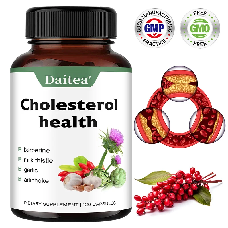 

Cholesterol Health Supplement - with Berberine, Milk Thistle, Garlic, and Artichoke - Heart, Immune, and Digestive Health