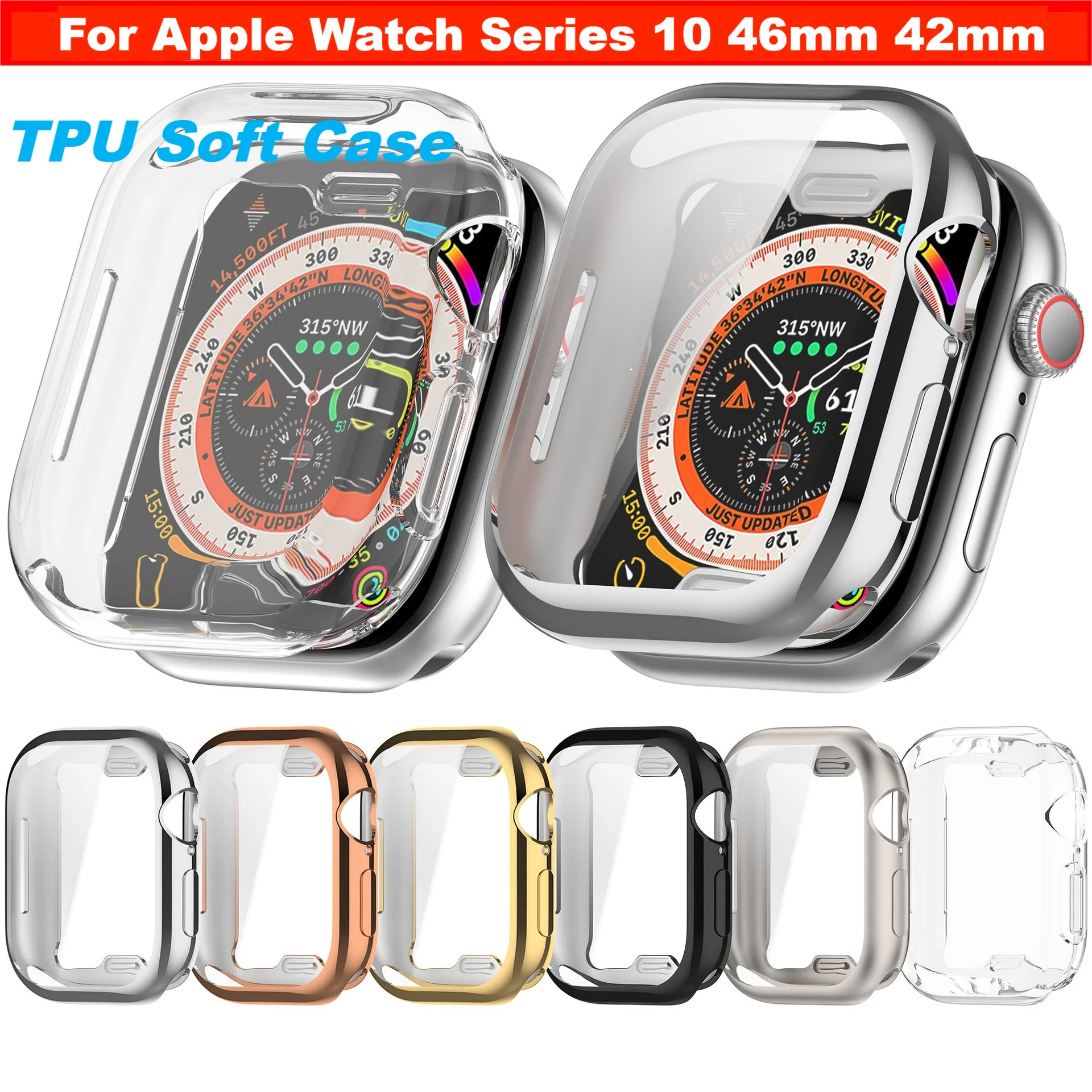 Custodia morbida in TPU per Apple Watch Series 10 Custodia protettiva Paraurti per Apple Watch 10 Protezione schermo Custodia protettiva per Apple