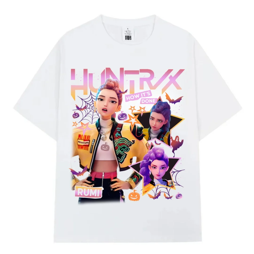 موضة جديدة KPop شيطان الصيادين طباعة الجرافيك تي شيرت النساء الرجال موضة عادية كم قصير قميص تي شيرت Harajuku الرجال الملابس