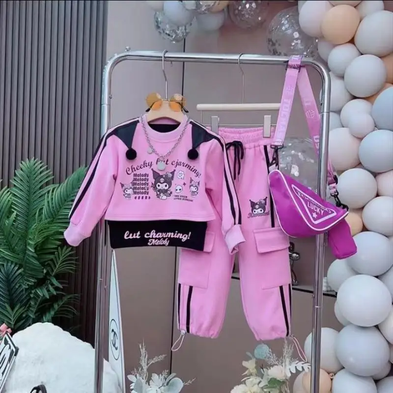 

Sanrio Jacket 3Pcs Kuromi Fashion Sportswear My Melody Autumn and Winter T-Shirt New Style Girls Children Hot Sports Girls Set