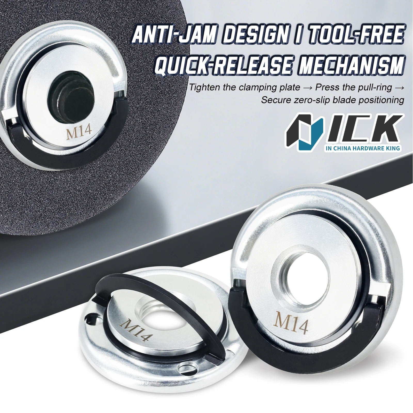 

M14 Self-Locking Pressure Plate for Angle Grinder Tool-Free Quick Release Anti-Jam Carbon Steel Rust-Proof No Wrench Needed