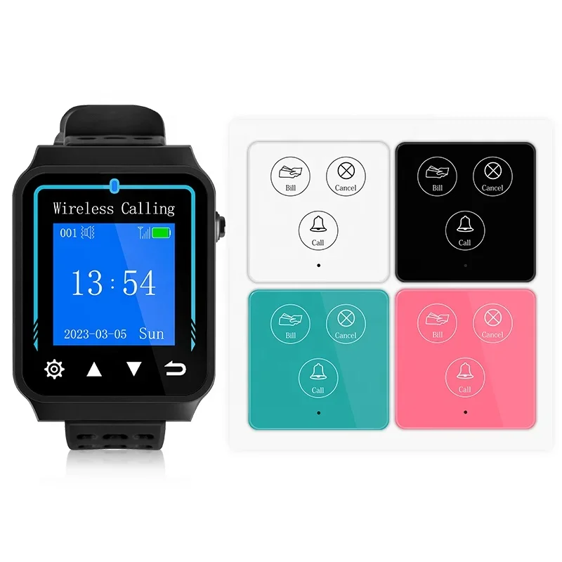 3-زر فندق ذكي متعدد الوظائف مطعم ضيف الدعوة النداء مفتاح واحد نظام جرس استدعاء النادل اللاسلكي