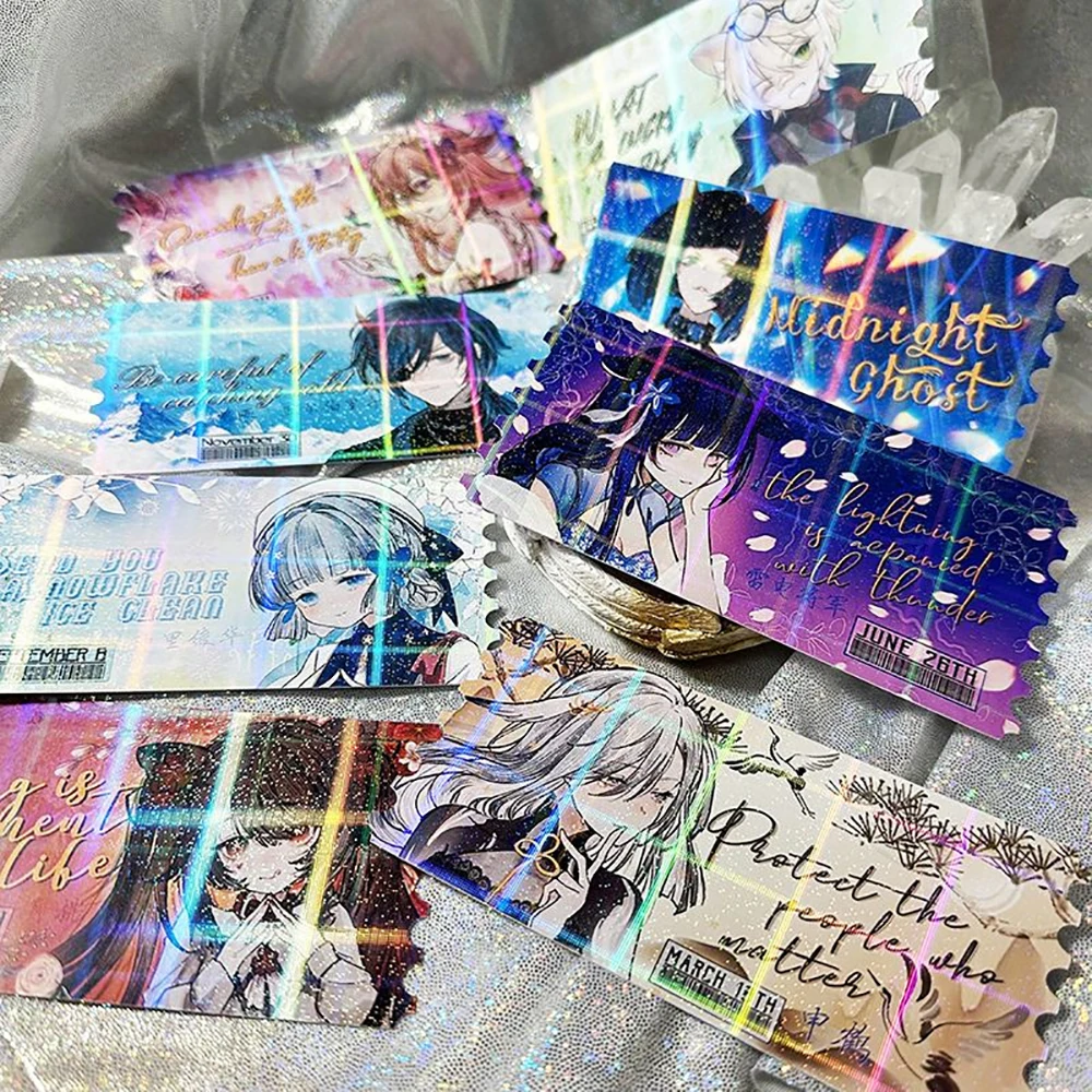 Genshin Impact Zhongli Xiao Wanderer Hu Tao Yae Miko Kazuha Venti Laser Ticket Excellent Colored Light Anime Game Gift for Girls