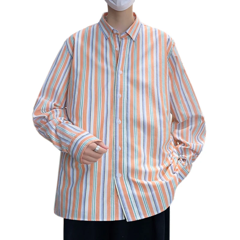 

Men's Trendy Long Sleeve Shirt - Spring Summer 100% Cotton Breathable Light Business Stripe Shirt Minimalist Style Utility Wear