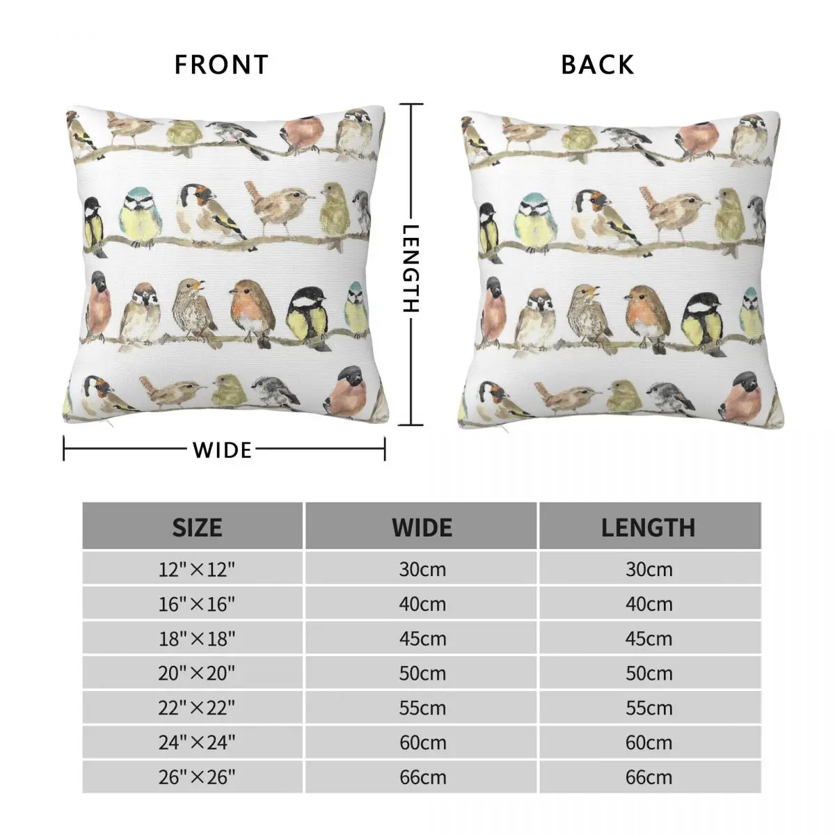 Dawn Chorus Garden Birds Square Pillowcase Polyester Linen Velvet Pattern Zip Decorative Pillow Case Home Cushion Cover