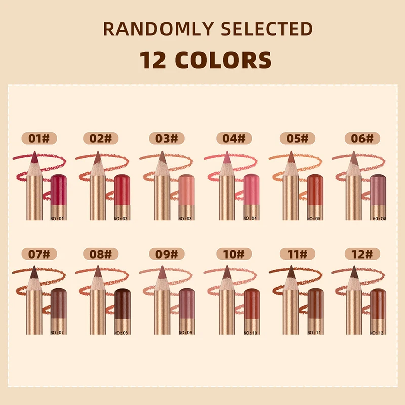 Langdurige Lipliner 12 Stks/set Matte Lipliner Smudge Proof Easy Coloring Lip Voering Pen Geschikt Voor Alle Gelegenheden Lip Make-Up