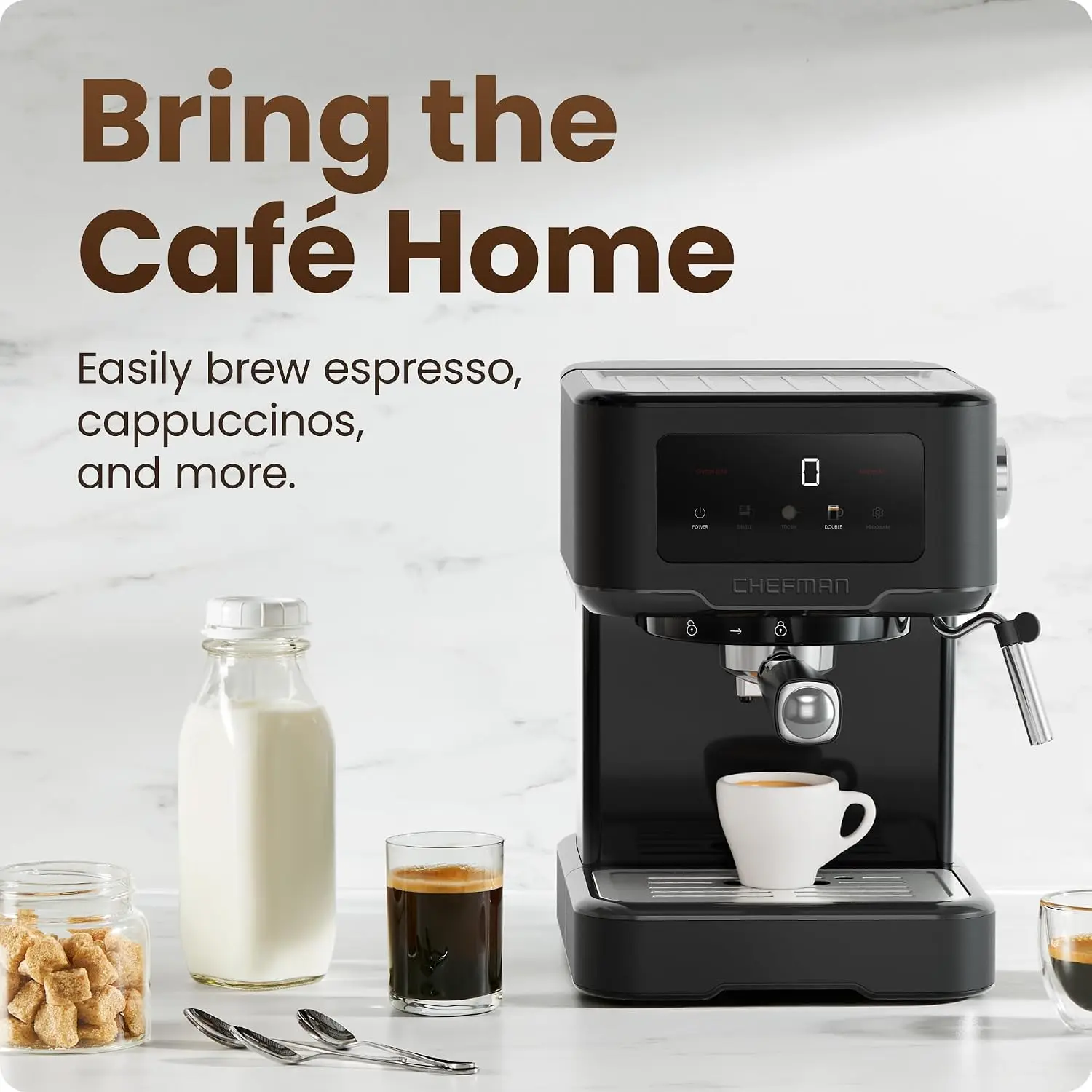 CraftBrew Espresso Machine, 15-Bar Pump Digital Espresso Maker w/Steam Wand for Latte & Cappuccino, Compact Espresso Coffee Mach