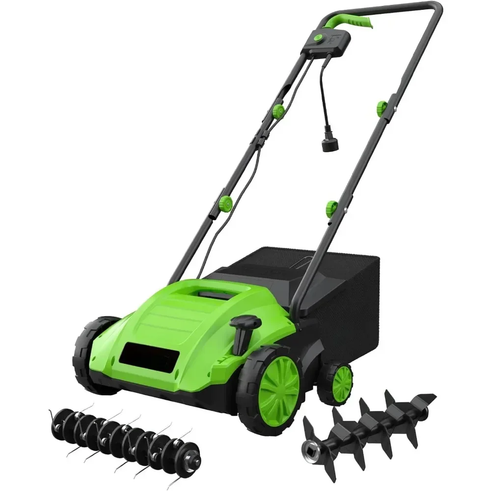 

12 Amp Electric Dethatcher and Scarifier with 30L Collection Bag, 2-in-1 Corded Lawn Dethatcher with 4-Postion Depth Adjustment