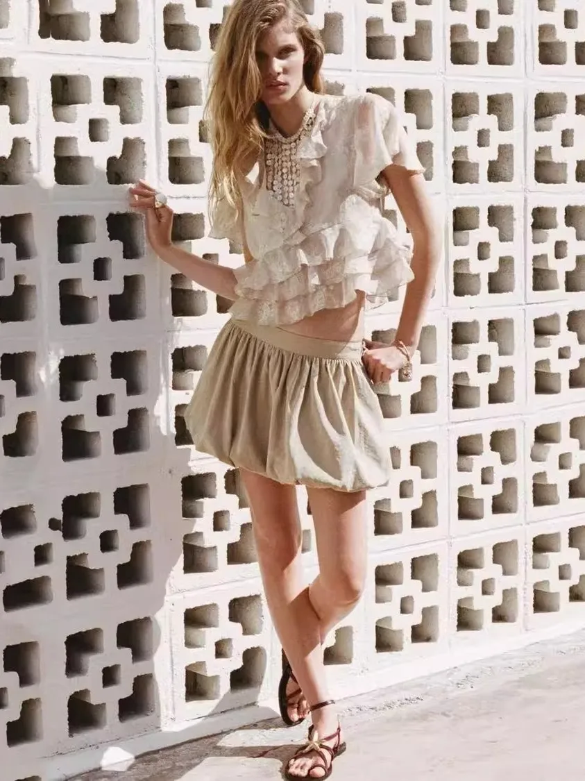 

Ele V-ne ort-sved Embroidered Top Women's Faion New Arrival Summer Layered Decoration irt Commute Sle Loose Fit