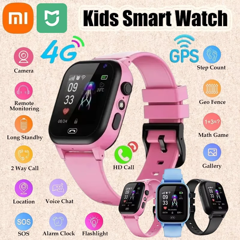 Xiaomi MIJIA Kids 4G Smart Watch SOS GPS Location Sim Card Call Child SmartWatch Camera Waterproof Watch For Boys Girls Present